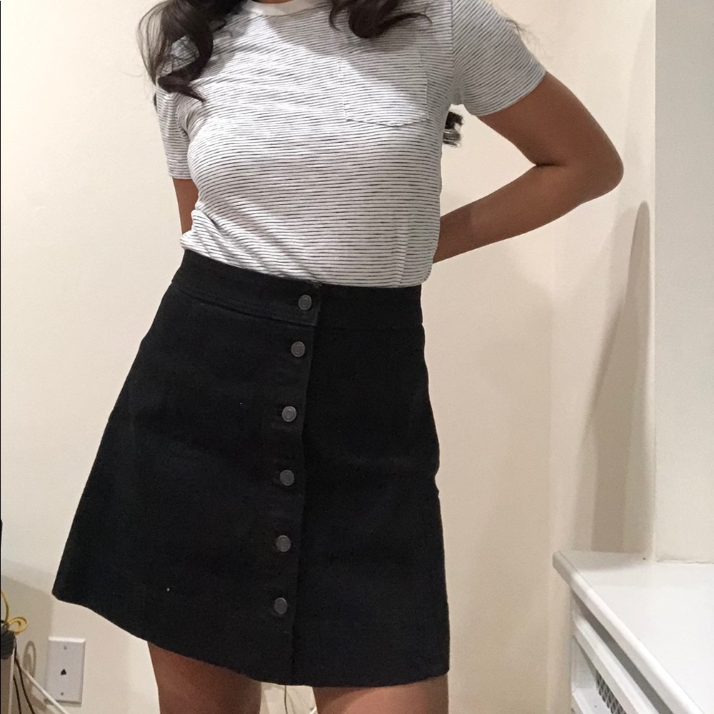 J.Crew Black Denim Front Button Miniskirt